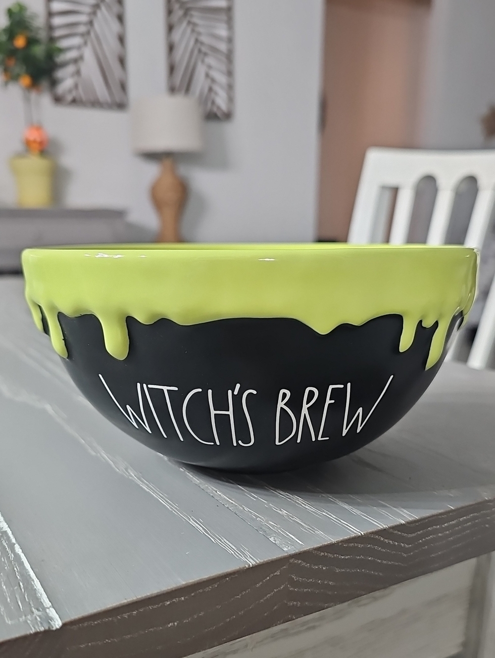 New! Rae Dunn Halloween Witch's Brew Ceramic Bowl - Lime Green & Black
